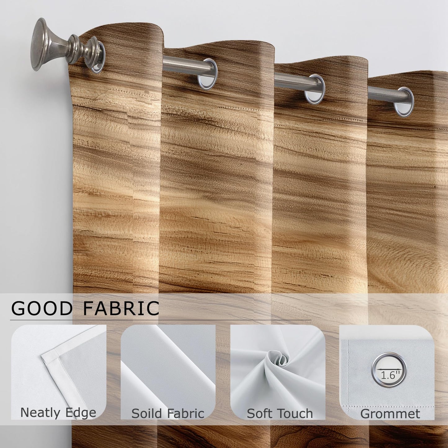Solvivae Brown Blackout Curtains for Bedroom Living Room, Modern Rustic Country Farmhouse Patterned Window Treatments, Room Darkening Thermal Insulated Grommet Drapes, 45 Inch Curtains 2 Panel Set