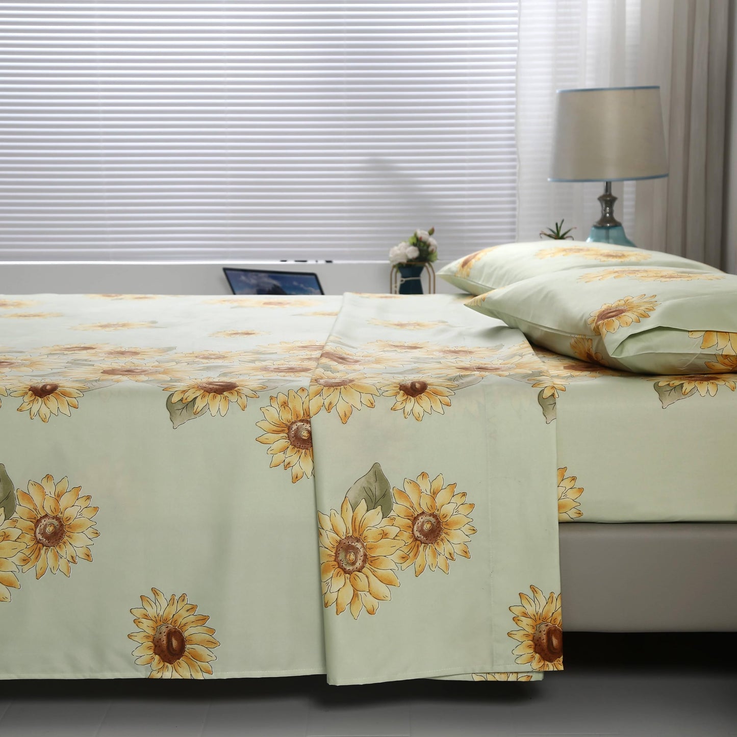 SDIII 4 Pieces Sunflower Sheets Set Twin, Soft Microfiber Sunflower Sheets Twin Size, Floral Bedding Sheet for Girls Boys Kids and Teens