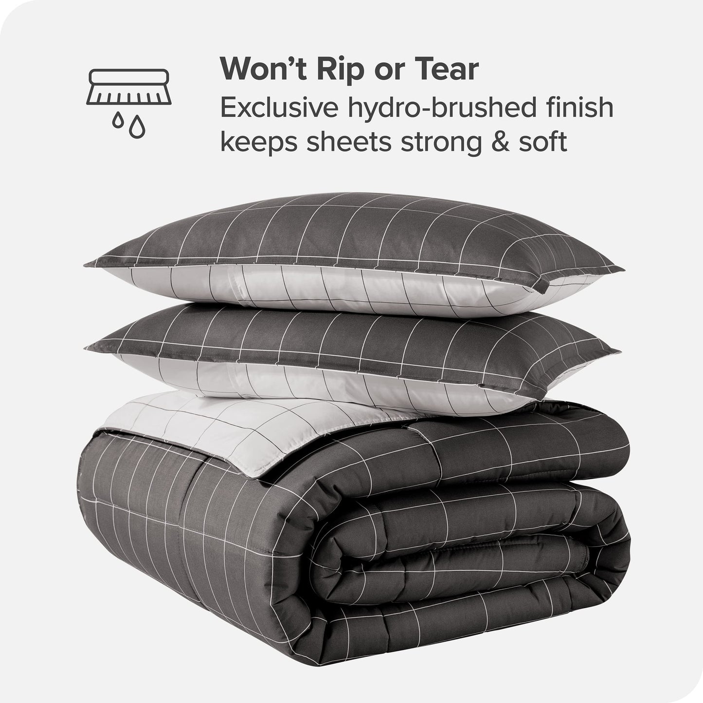 Bare Home Bed-in-A-Bag 7 Piece Comforter & Sheet Set - Queen - Goose Down Alternative - Ultra-Soft 1800 Premium Bedding Set (Queen, Grid - Grey/White Comforter Set, White Sheet Set)