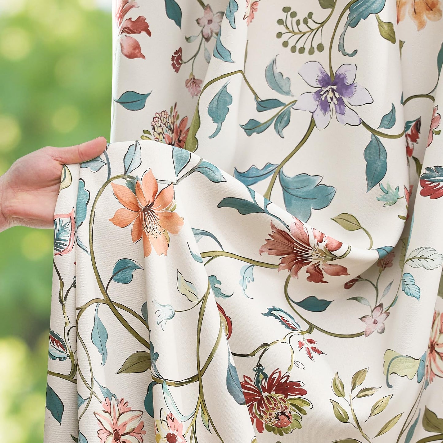jinchan Hattie Beige Floral Blackout Curtains 84 Inch Length – Room Darkening Vintage Curtains Cream Botanical Drapes for Living Room & Bedroom, Elegant Farmhouse Window Panels, Set of 2 Panels