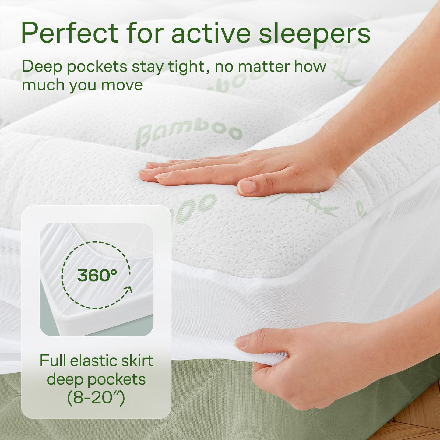 Niagara Sleep Solution Ultra Soft King Size Mattress Topper - Rayon Derived from Bamboo Pillow Top Mattress Pad for Back Pain Relief - Naturally Cooling for Hot Sleepers, Green