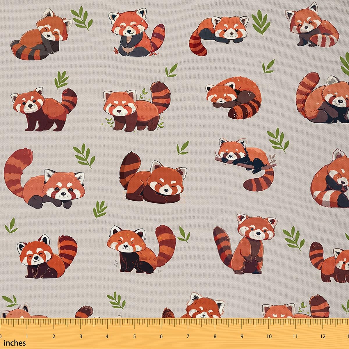 Cute Red Panda Fabric by The Yard Cartoon Kawaii Wild Animals No Stretch Sewing Fabric Green Leaves Jungle Plants Rustic Style Soft Flannel Polyester Fabric for DIY Home Accents 1 Yard Pre-Cut,36"x59"