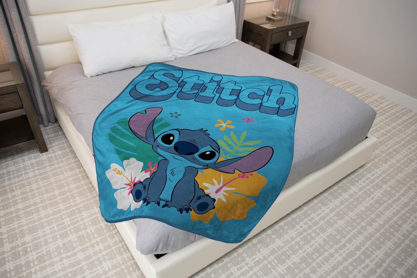 Jay Franco Kids Plush Throw Blanket – Soft & Cozy Fleece Throw for Bedroom & Couch Décor, Official Licensed Product, Blue - Stitch, 46x60 - Throw Blanket