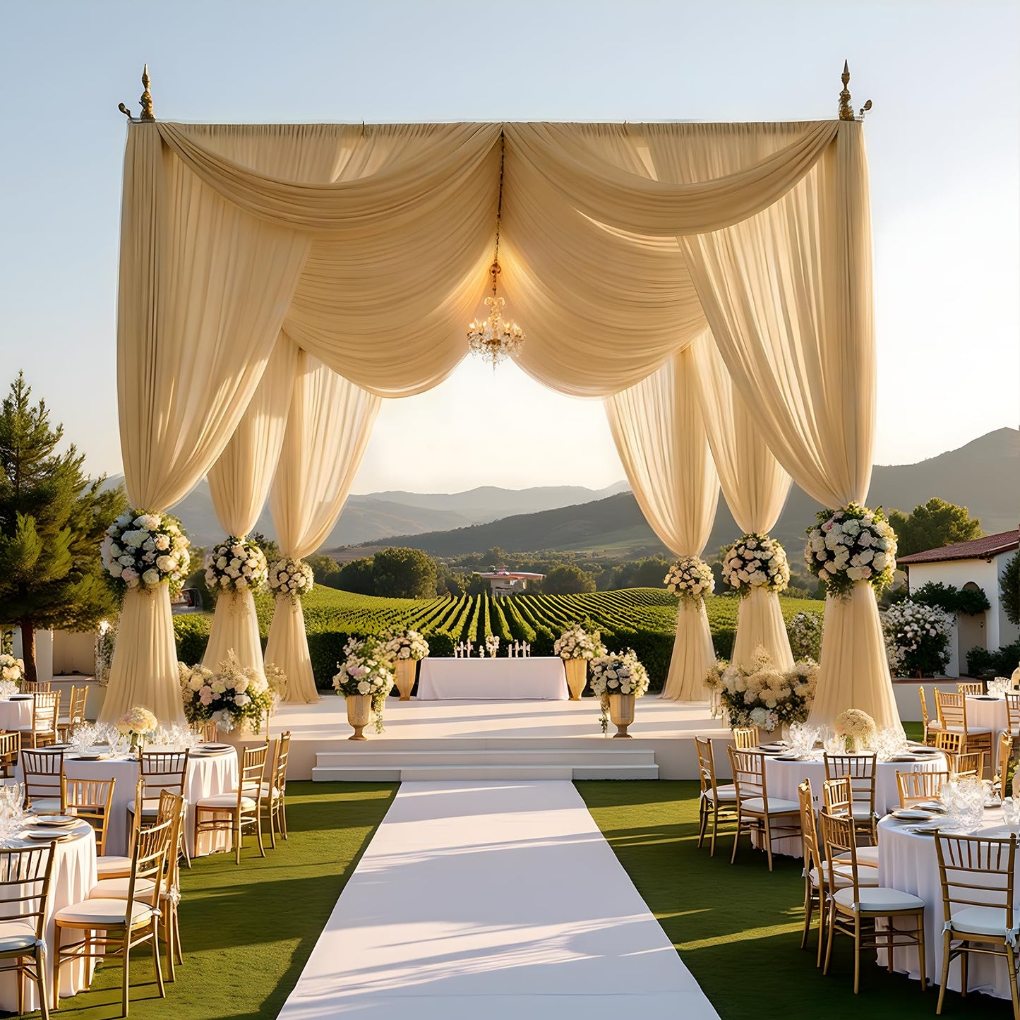 gogoparti 10x20FT Beige Ceiling Drapes for Weddings Parties - 2 Panels of 5x20FT Wrinkle Free Silk Beige Drapes for Tent Canopy, Weddings, Birthdays, Parties, Tent & Event Decoration