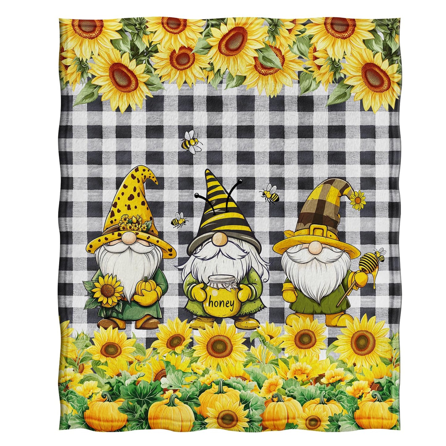 Jekeno Christmas Gnomes Sunflower Blanket Floral Gifts for Women Men Kids Boys Girls Dad Mom Husband Wife Friends Birthday Halloween Home Bedroom Room Decor Flower Blanket 50"x60"