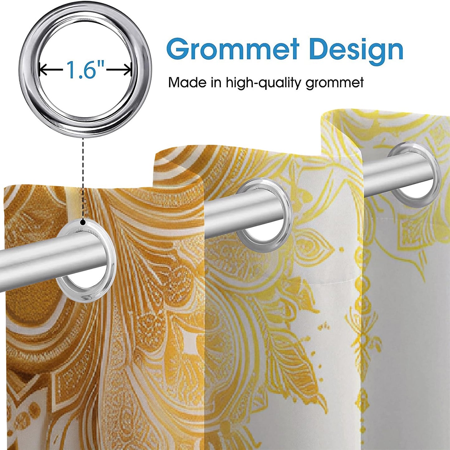 Golden Elegant Flowers Blackout Curtains, Warm Bright Texture 3D Printed Noise Reducing Drapes, 2 Panel Top Grommet Drapes for Bedroom Bathroom Living Room Kids Room(84" W x 84 "L)