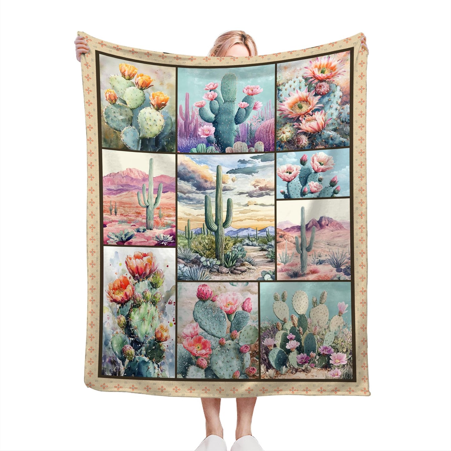 Cactus Blanket Soft Fuzzy Fleece Botanical Desert Cacti Throw Blanket Decor Cozy Warm Plush Flannel Blanket Gifts Boys Girls Men Women Home Chair Sofa Couch Bed 50"X40"
