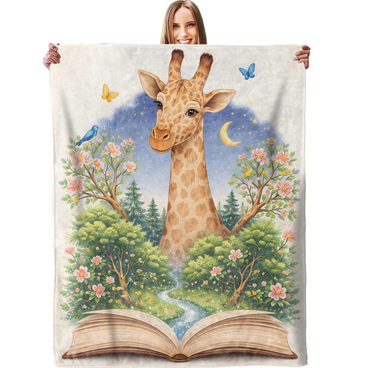 dhakalrlde Fantasy Giraffe Book Blanket, Soft Cute Animal Reading Throw Blanket Gifts for Women Boys Girls Kids, Lightweight Warm Cozy 60×50 inch Flannel for Couch, Travel, Bed, Decor