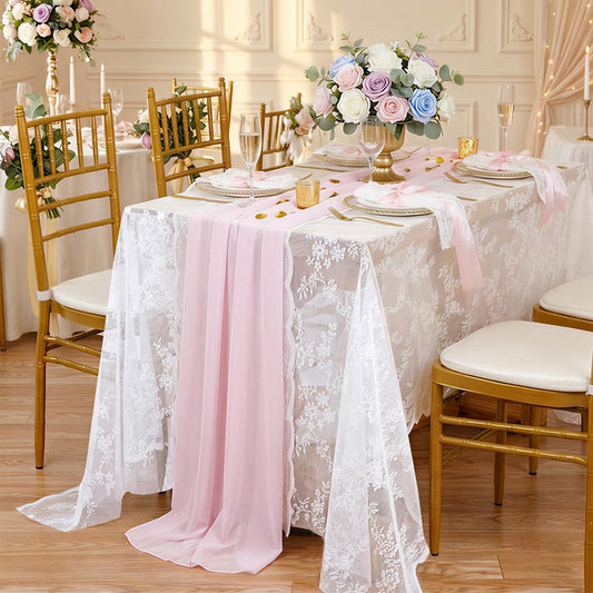 QueenDream Rectangle Lace Tablecloth 59x120 Inches Vintage Embroidered Lace Floral Table Cloths for Romantic Wedding Tea PartyTable Decorations 5 Packs
