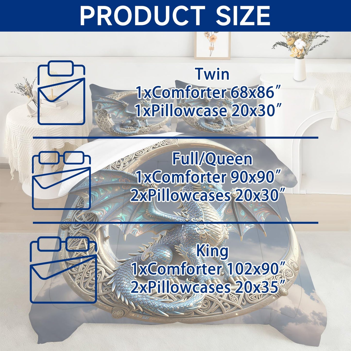 CERYUEE Dragon Comforter Set Twin Size 3D Dinosaur Bedding Set Pterosaur Quilt Bed Sets for Kids Boys Teens Bedroom Decor 1 Comforter+ 1 Pillowcase