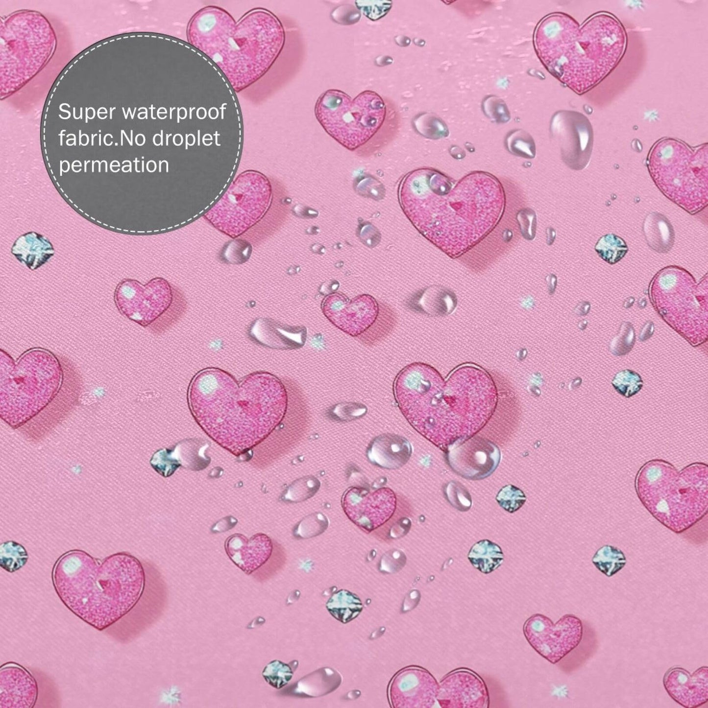 HSYOYO Pink Hearts Diamonds Shower Curtains for Bathroom Waterproof Shower Curtain Set with 12 Plastic Hooks Washable Bathroom Curtain Modern Bathroom Decor 72" W x 72" L