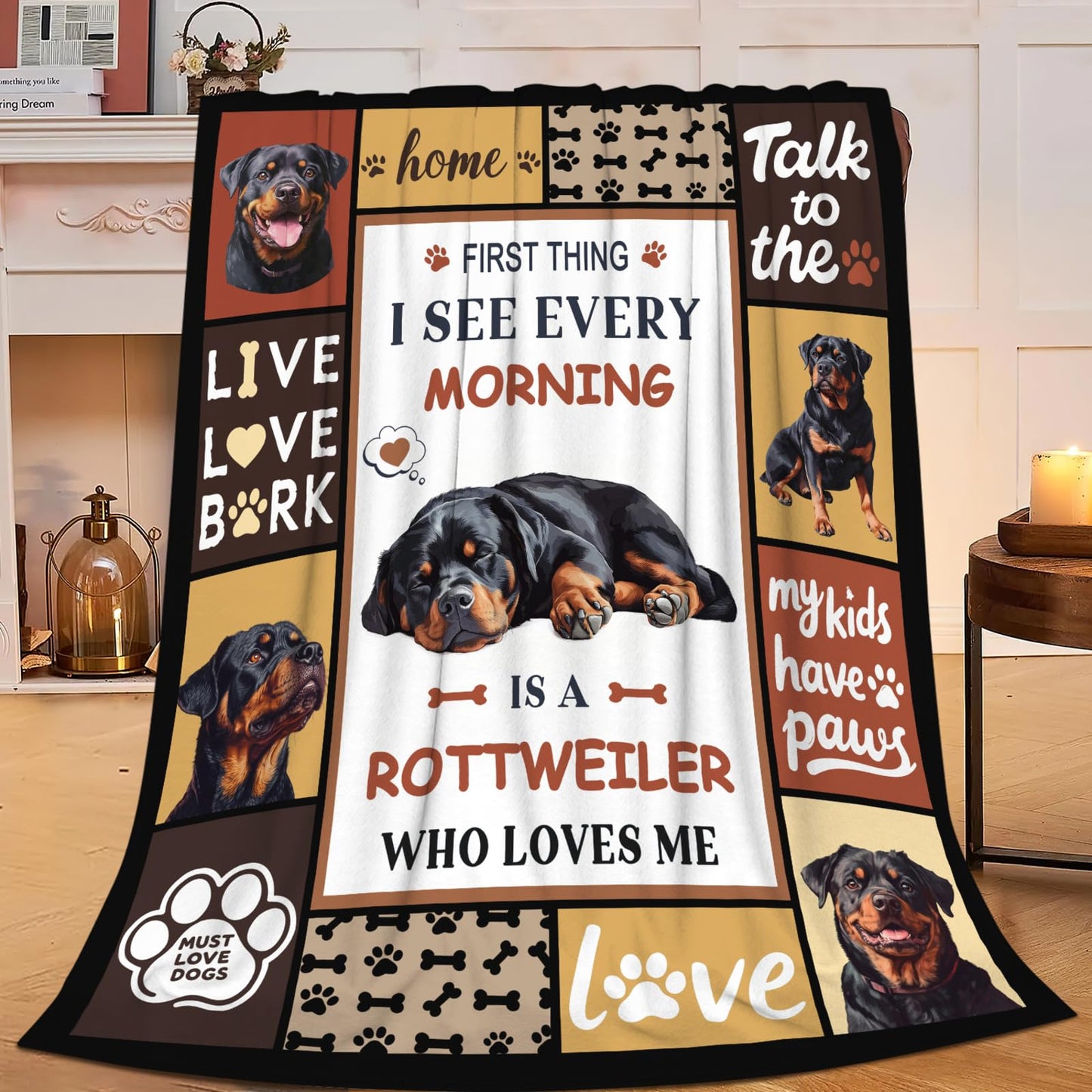 Lovira Rottweiler Throw Blanket Dog Print Blankets Gifts for Couch Sofa Bed Stuff Decor Lightweight Soft Cozy Fleece Plush Warm Flannel Bedding for Lover Men Women 40"x50"