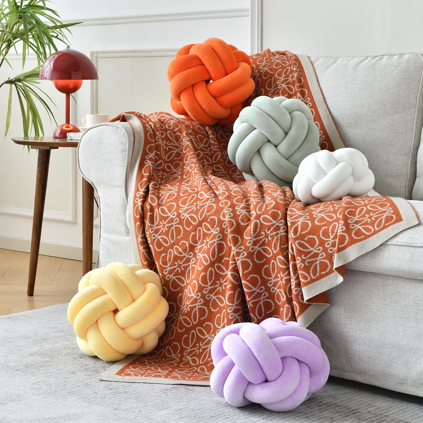 VBGYA Knot Ball Pillow, Round Decorative Throw Pillows Cushion, 11 Inch Sage Green Soft Plush Knotted Pillows Pillow, Modern Home Throw Knot Decorative Cushion