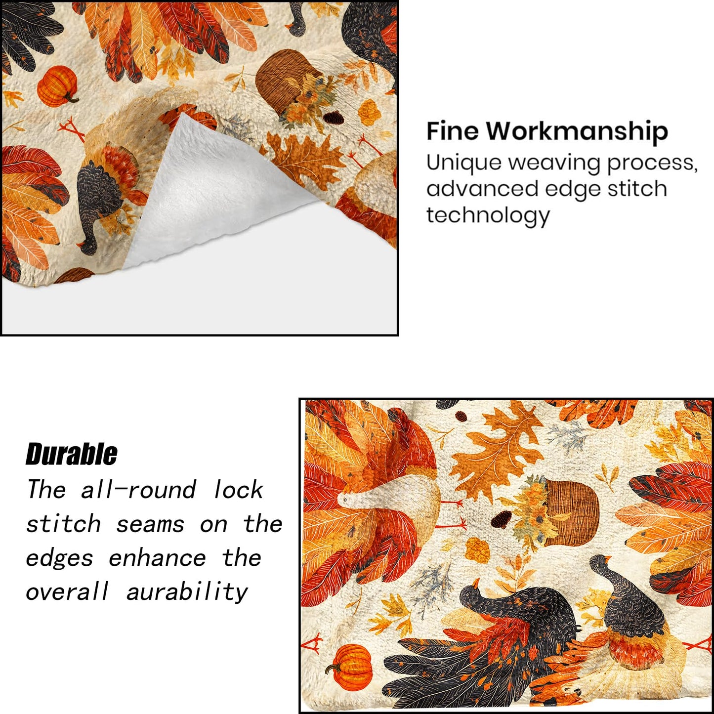 ainori Thanksgiving Turkey Blanket - Cute Autumn Festive Fleece Throw,Gifts for Kids Adult, Soft & Warm,Lightweight, for Fall Holiday Decor, Fall Celebrations, and Room Home Accents 50x60in