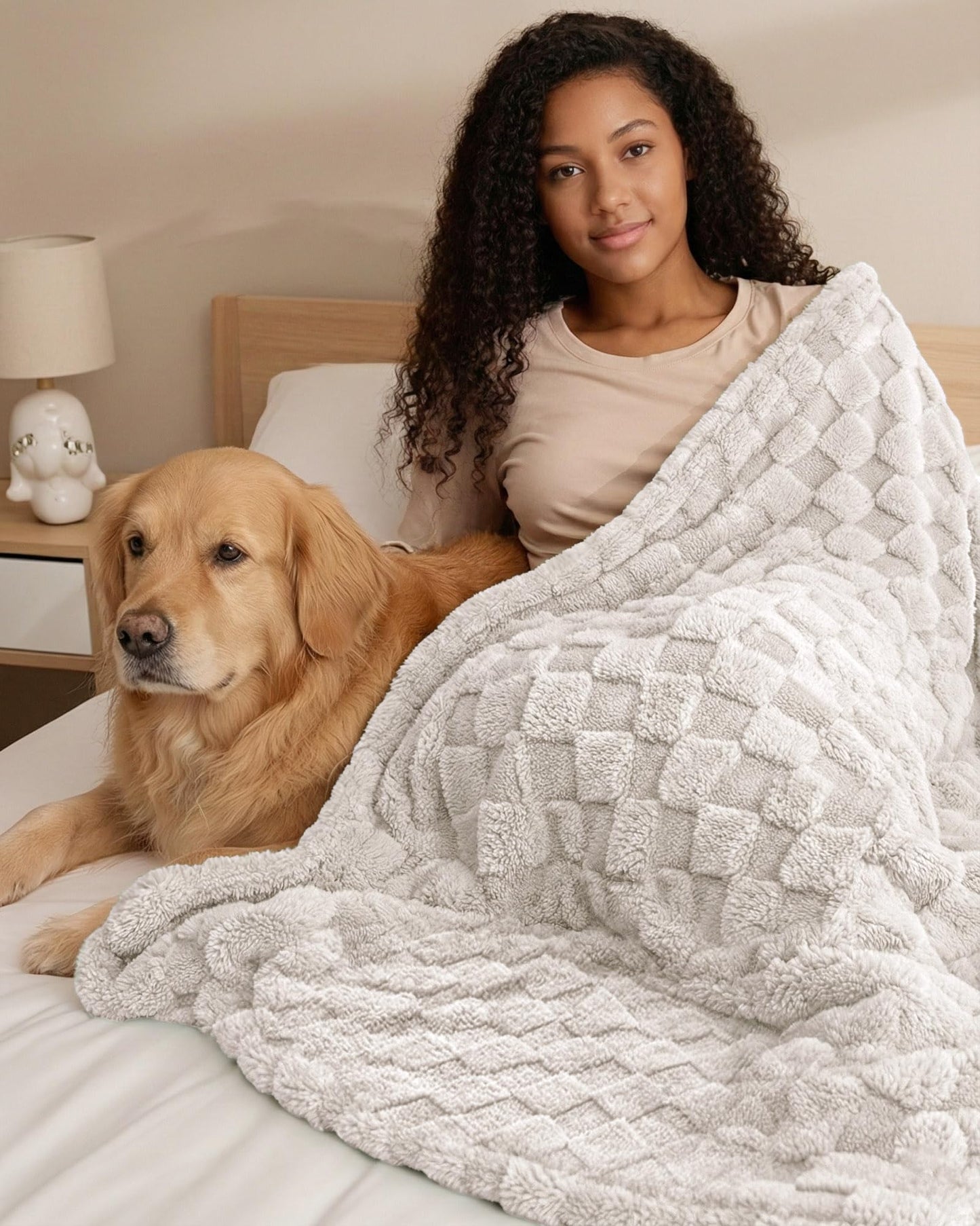 Utopia Bedding Linen Checkered Fleece Throw Blanket for Couch, Sofa, Soft Plush Cozy Blanket for Women and Men Home Decor, Ultra Comfy Travel-Friendly Throws, 50x60 Inches