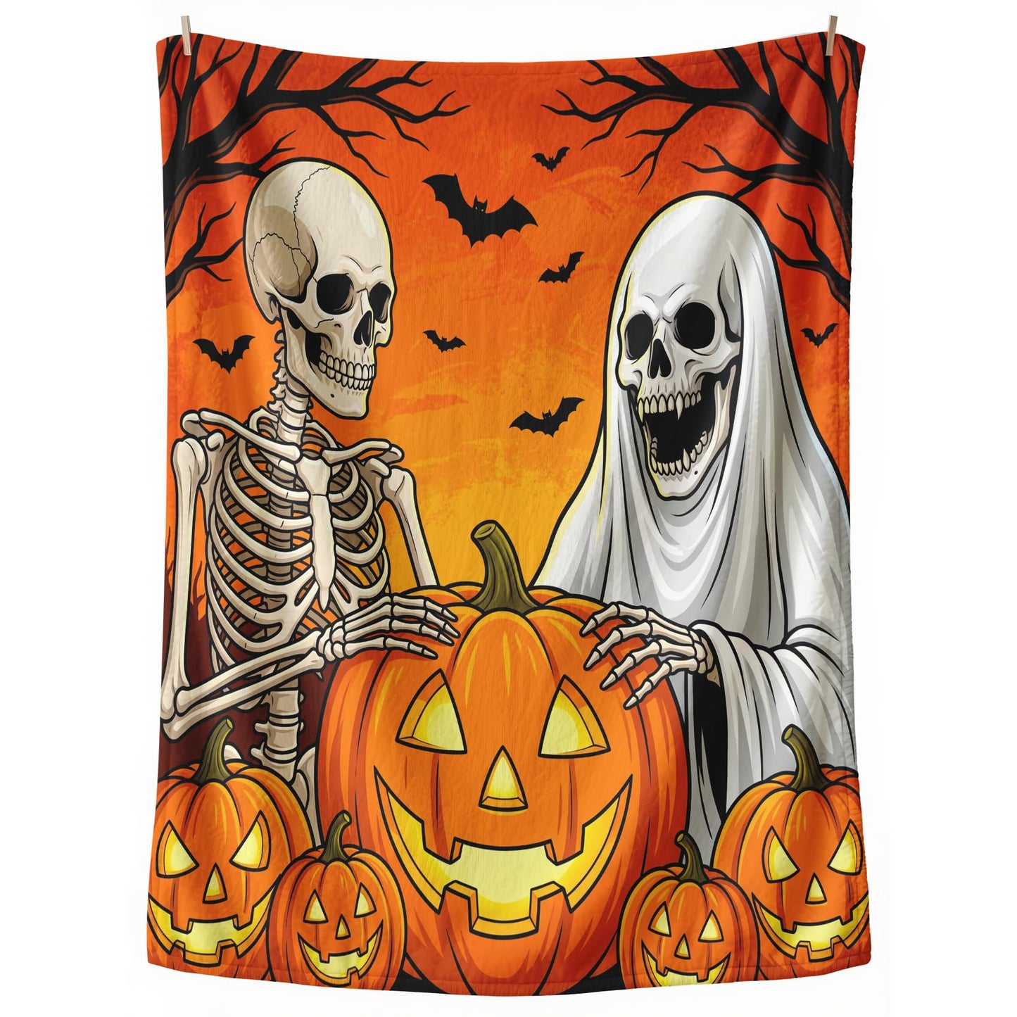 GEDAEUBA Halloween Throw Blanket for Bed - Spooky Ghost Skeleton Pumpkin Bat Fleece Blanket King Size, Soft Cozy Blankets & Throws for Couch, Bed, and Sofa, 90x108 inches
