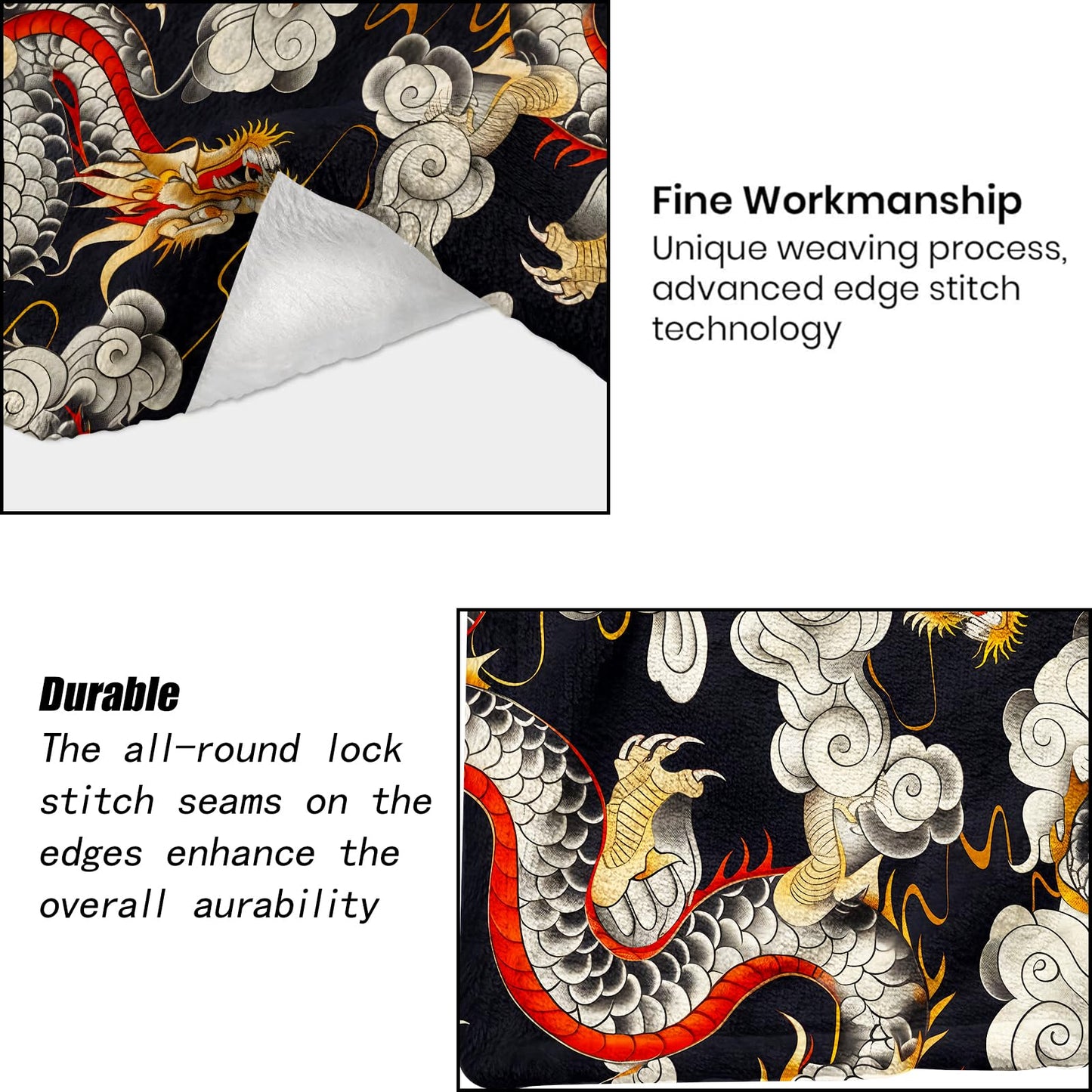 ainori Cool Dragon Blanket - Bold and Mystical Animal Cloud Motifs Fleece Throw,Gifts for Women Men, Soft & Warm,Lightweight, for Couch Bedroom Living Room Asian-Inspired Decor 50x60in