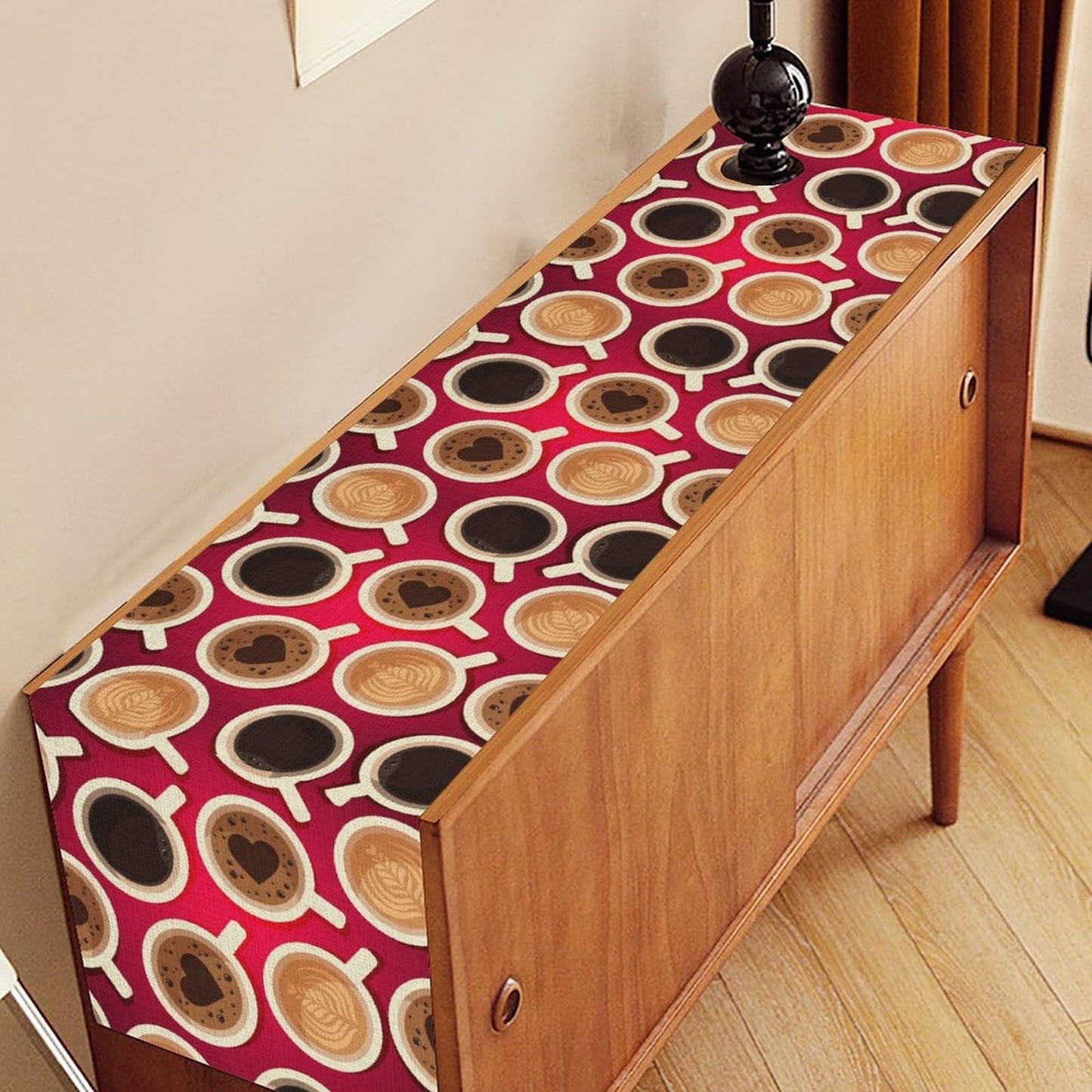 Coffee Cup Table Runner, Retro Coffee Time Latte Tea Party Modern Cafe Table Center Decor for Home Kitchen Dining Patio Holiday Party Table Decoration 13x36 inches