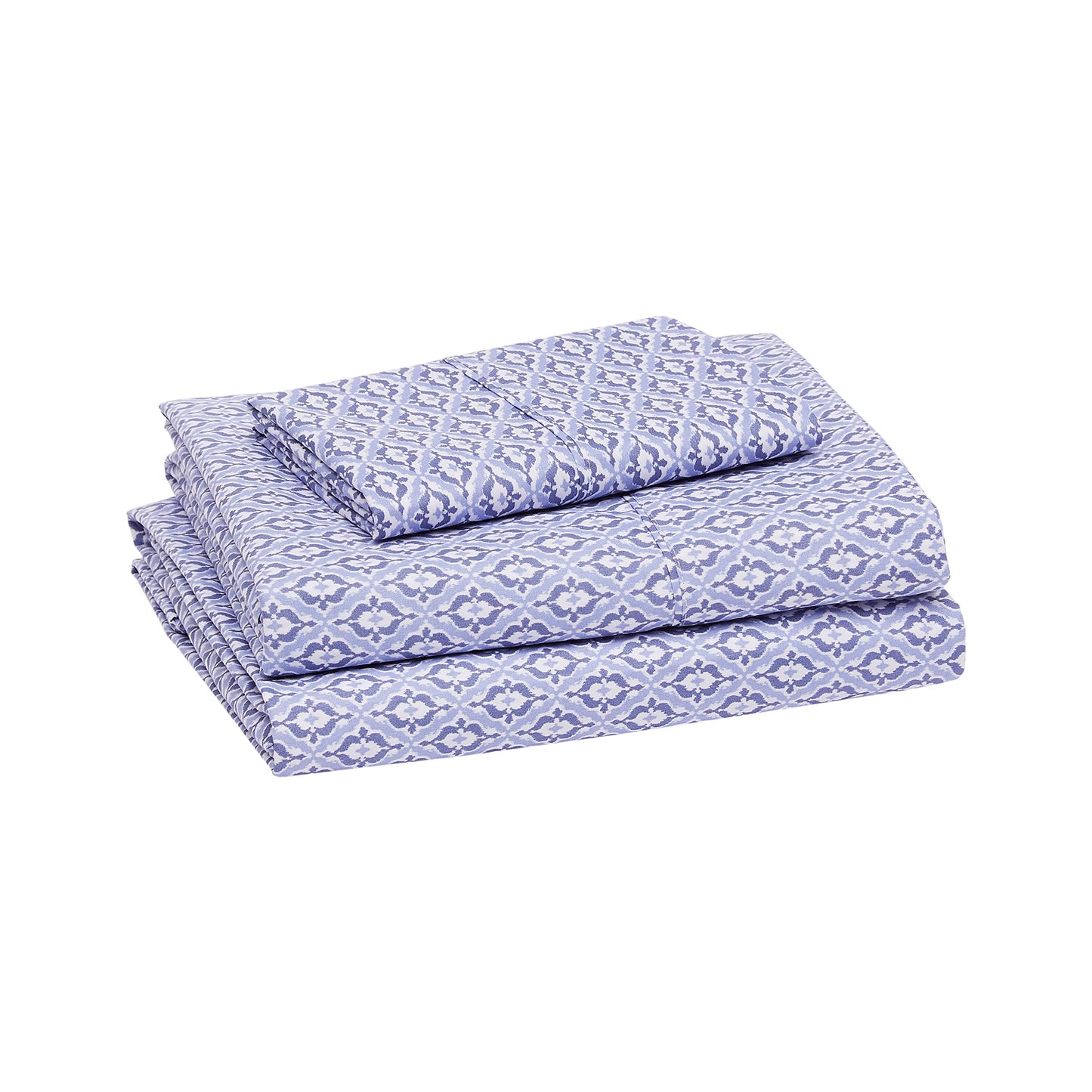 Amazon Basics Lightweight Super Soft Easy Care Wrinkle-Free Breathable Brushed Microfiber 3-Piece Bed Sheet Set with 14-Inch Deep Pockets, Twin, Blue Damask, Printed