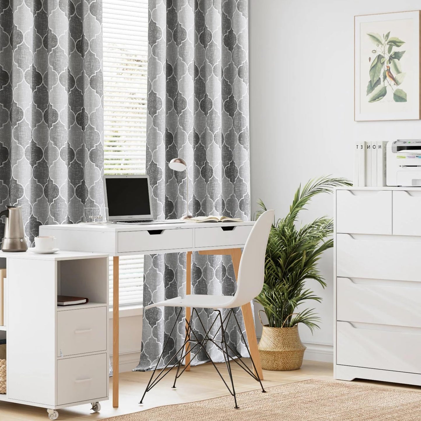 Ronaldecor Full Blackout Curtains 84 Inches Long 2 Panels Gray Moroccan Lattice Patterned Drapes Room Darkening Thermal Insulated Grommet Top Window Treatments Sets for Bedroom Living Room, 52" W