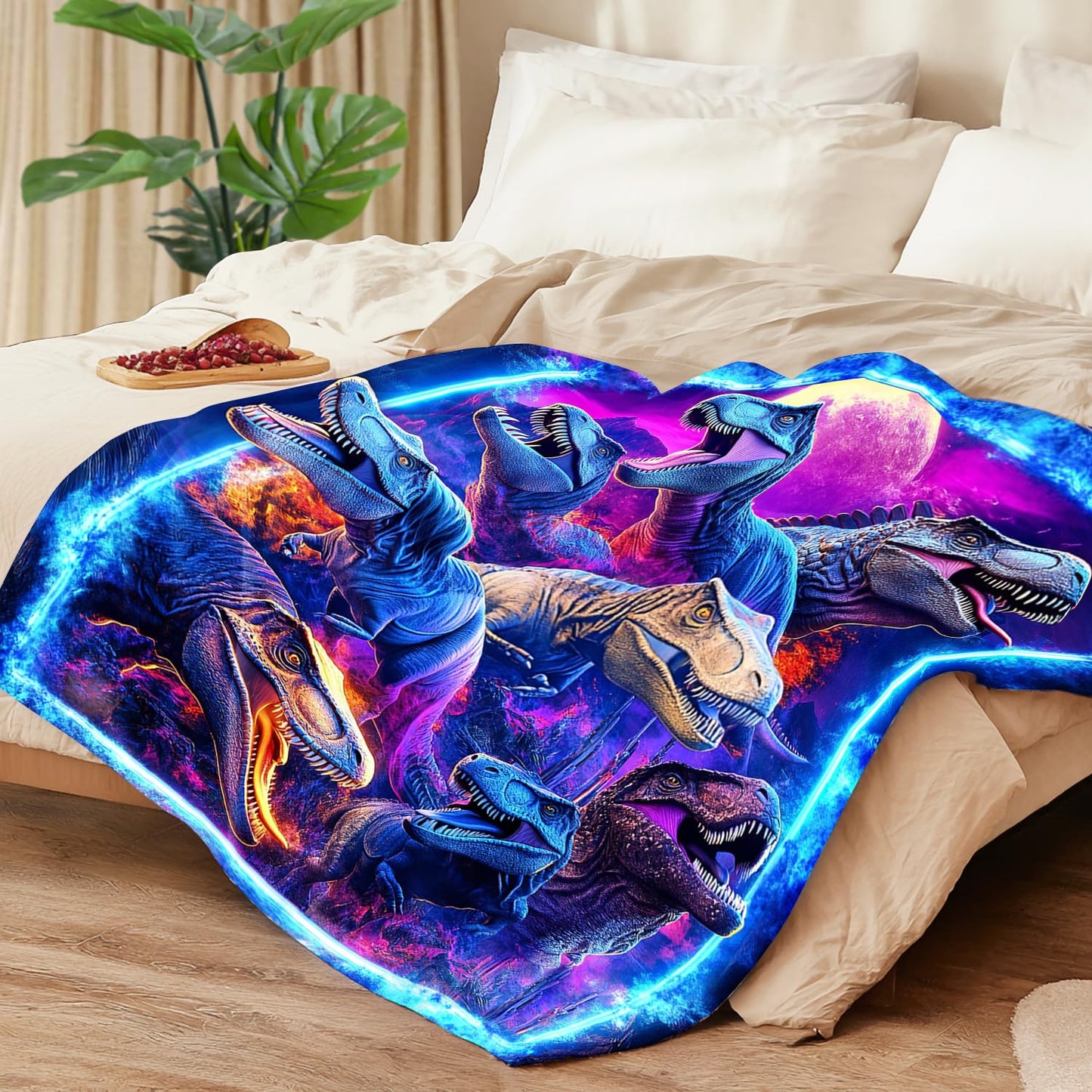 Cool Dinosaur Blanket Dinosaur Decor Cozy Animal Throw Super Soft Plush Flannel Fleece Blanket Gift for Kids Adults Men Women Ultra Warm & Lightweight Flannel, 50"X40"