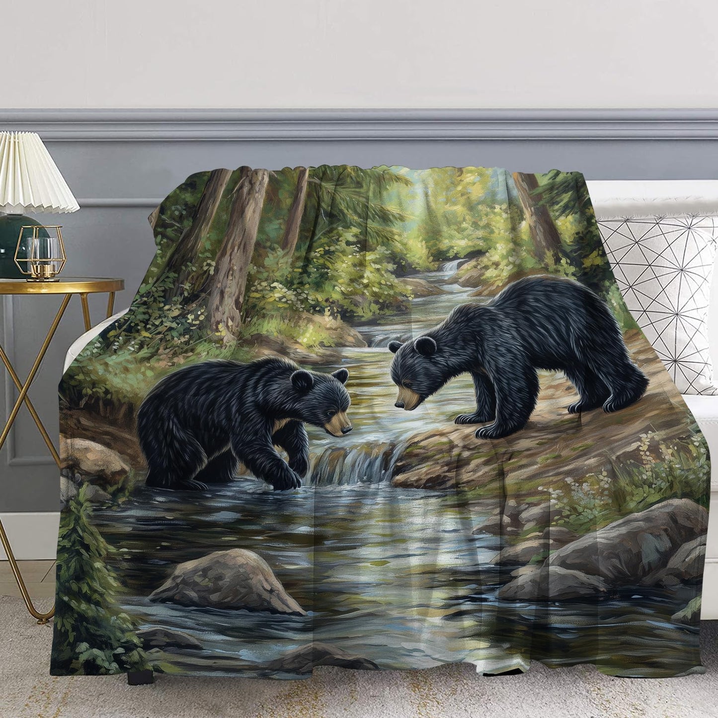 Black Bear Blanket, Bear Gifts for Kids, Soft Blanket for Boys Girls Room Decor, Cozy Throw Blankets Christmas Birthday Gifts for Toddlers Teens Couch Bed 60" X 50"