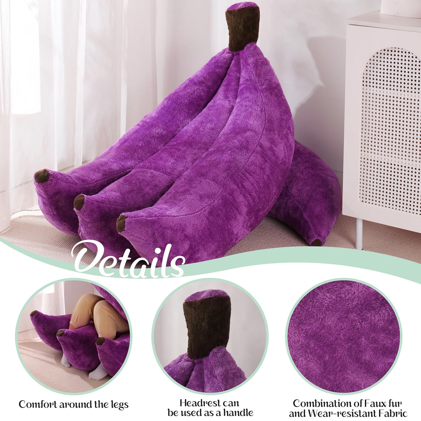 IEVENW Banana Bean Bag Chair with Ottoman, Floor Sofa Bed with Footrest, Comfy Convertible Lounger for Teens & Adults, Plush Couch for Bedroom, Living Room or Dorm, M-Violet