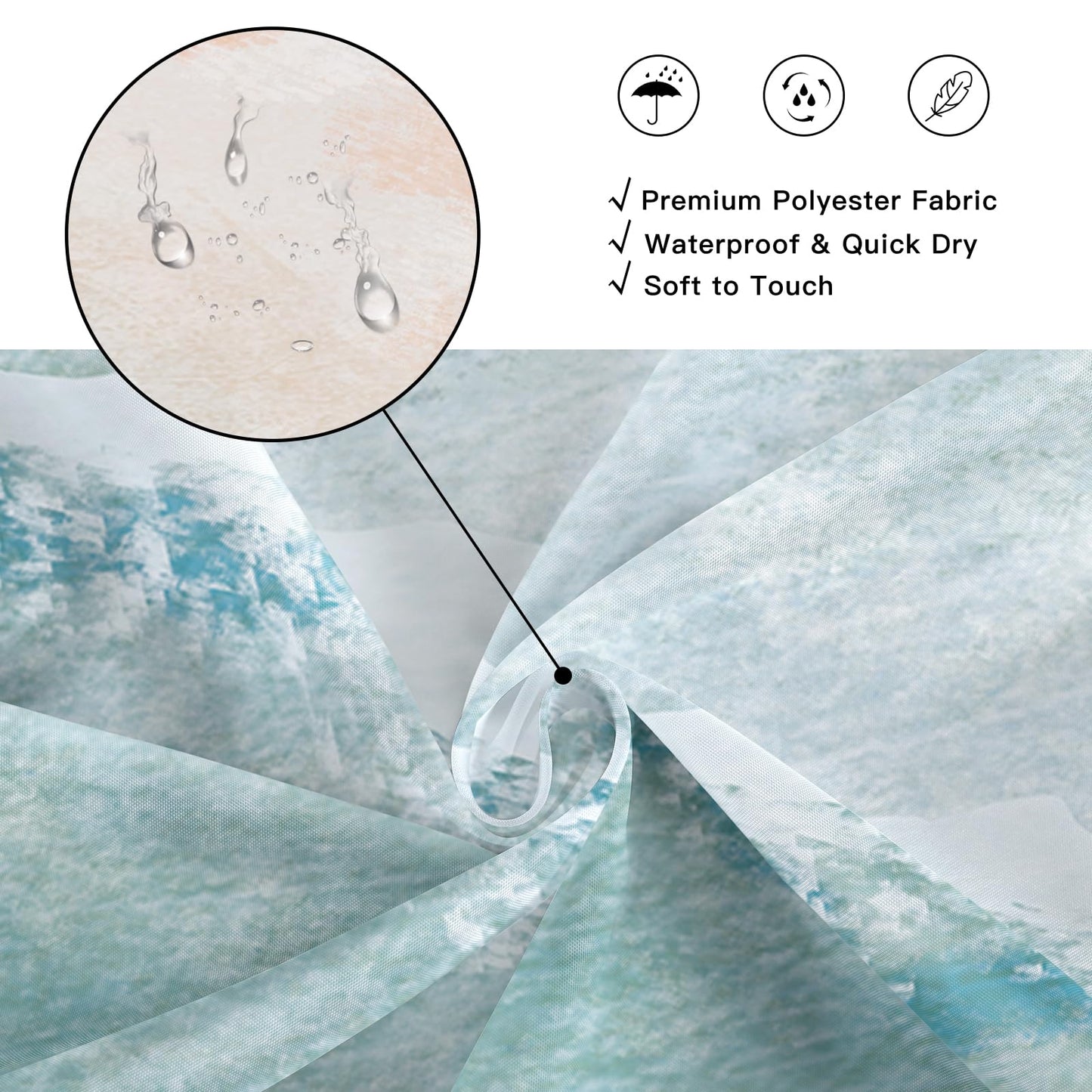 BayNook Beach Ocean Themed Shower Curtain, Teal Blue Coastal Fabric Shower Curtains for Bathroom Decor, Summer Tropical Nautical Shower Curtain Set with Hooks 72x72