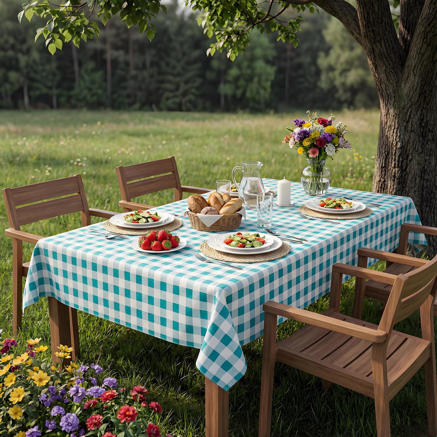 vortiara 52'' X 70'' Checkered Tablecloth Disposable Vinyl Tablecloths with Flannel Backing Wipeable Spillproof Plastic Table Cover PVC Waterproof Table Cloth for Indoor Outdoor