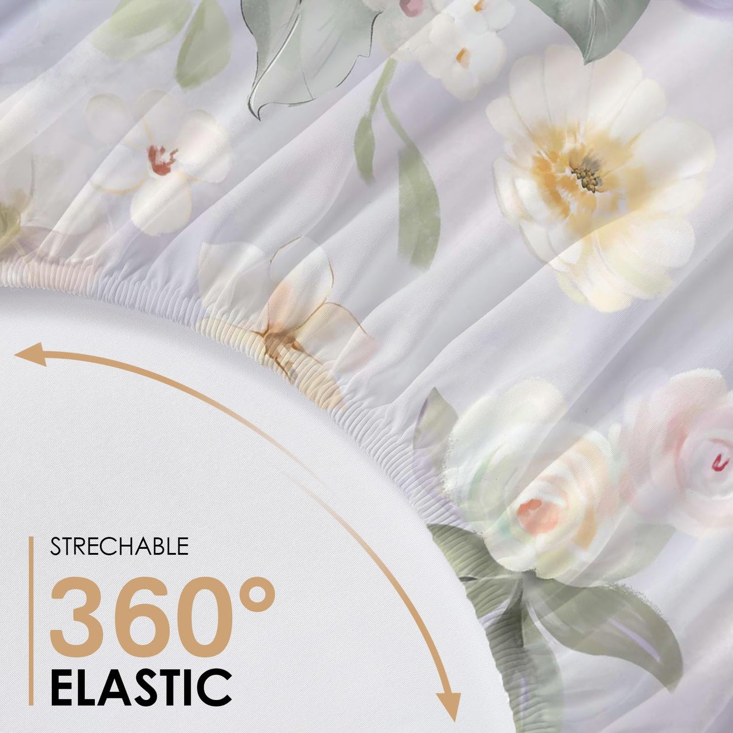 YIYEA Floral Fitted Sheet Only, Premium Double Brushed Microfiber Deep Pocket Fitted Sheet Queen Size, Ultra Soft Fitted Bottom Sheet, Shrinkage, Fade Resistant, Queen