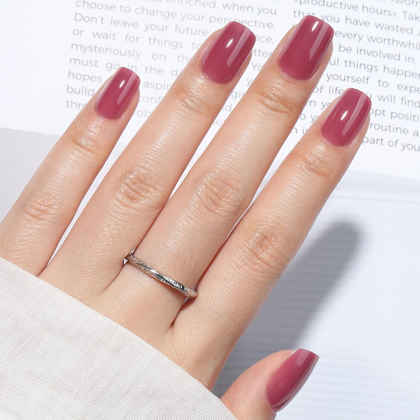 UNA GELLA Press on Nails Short Square - 32Pcs 16 Sizes Soft Gel Fake Nails, Dusty Rose Mauve Glossy Glue on Nails, Reusable Stick on Nails Kit for Women Manicure