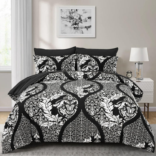 Anibedding Black Comforter Set King Size, 7 Pieces Bohemian Damask Comforter Set Soft Lightweight Microfiber Bedding Set for All Season (104"x90")