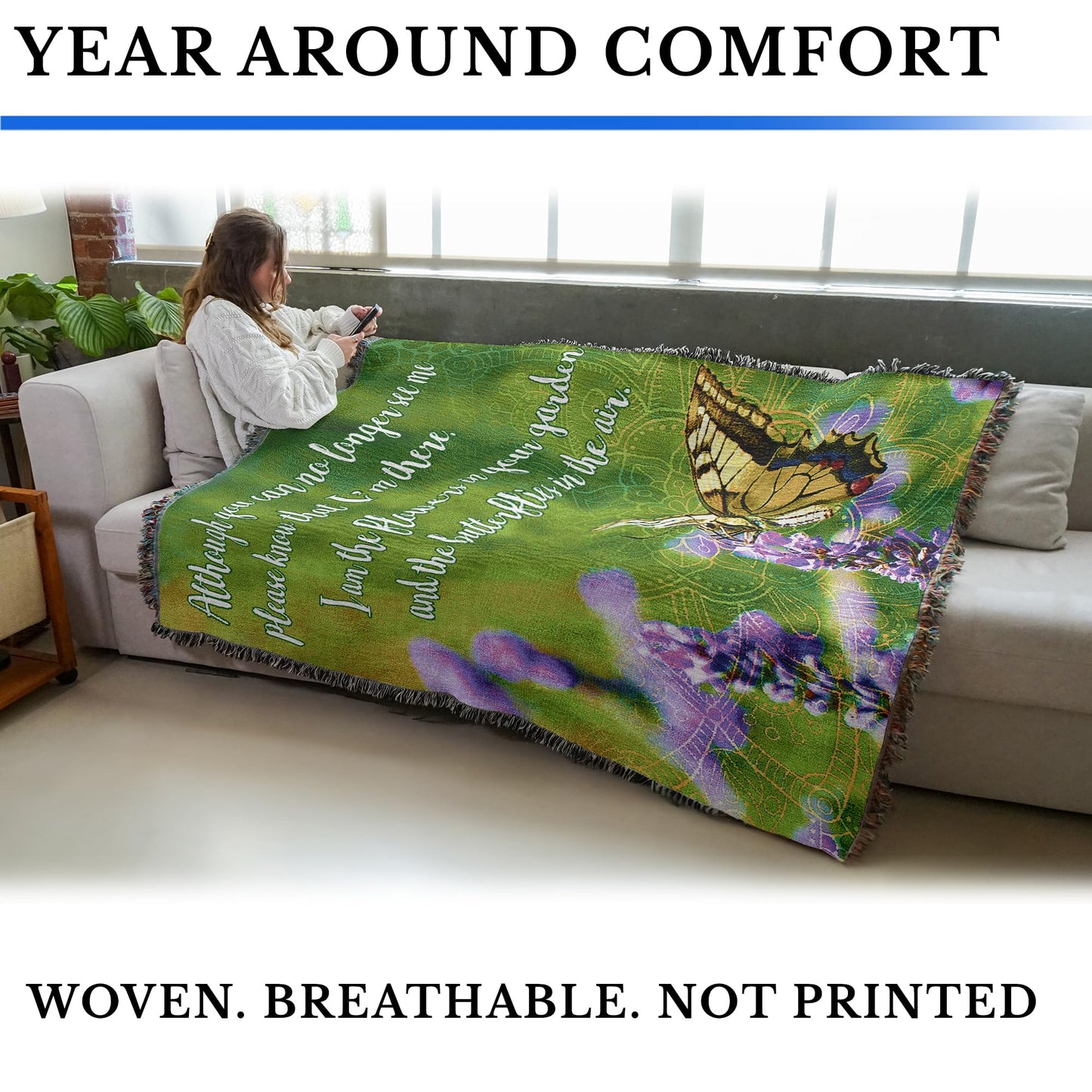 Pure Country Weavers Although You Can No Longer See Me Please Know that I'm There Blanket - Sympathy Bereavement Gift Tapestry Throw Woven from Cotton - Made in the USA (72x54)