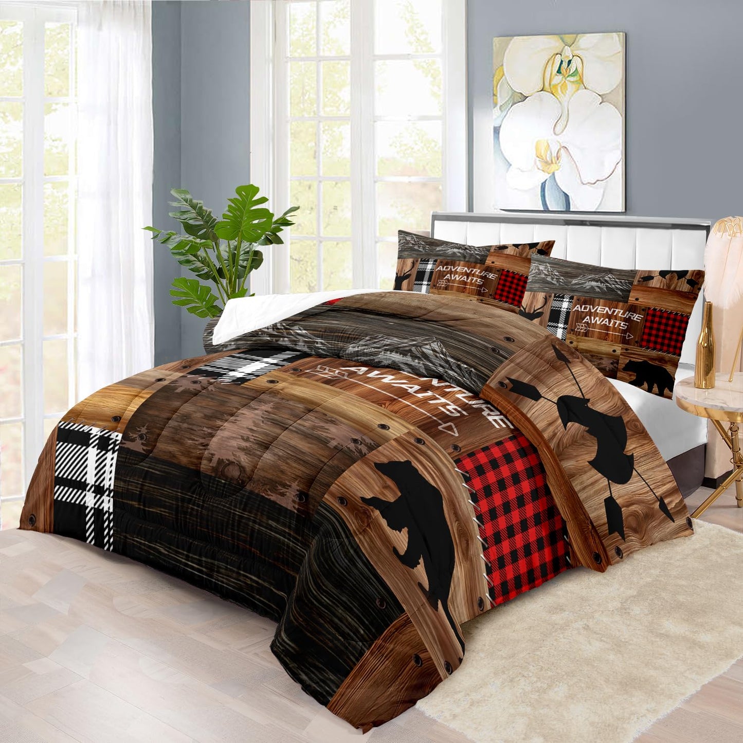 llyxsesty Hunting Comforter Set King for Boys Bear and Deer Bedding Set Boys Hunter Camo Comforter King Quilt Hunter Bedroom Decor Animal Bedding Wild Animal Bed Decor