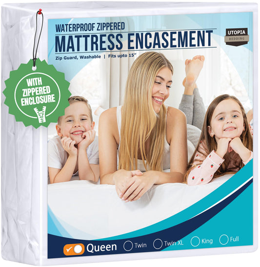 Utopia Bedding Queen Mattress Protector Zippered, 100% Waterproof Bed Bug and Dust Mite Proof Mattress Encasement, Absorbent 6 Sided Mattress Cover