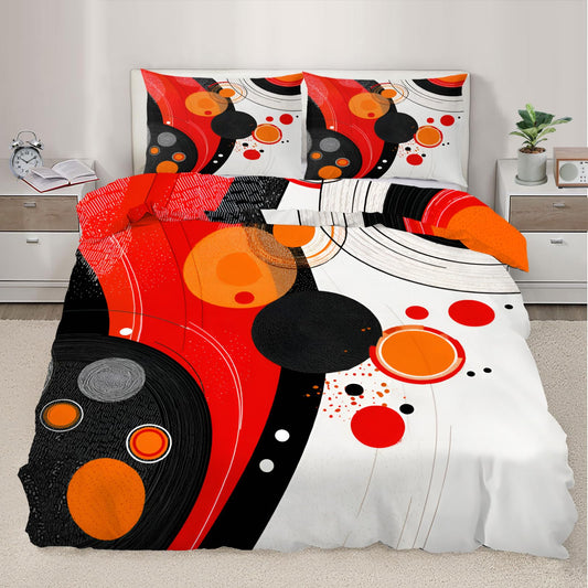 QINYUN Modern Abstract Duvet Cover Queen Size, Fashion Microfiber Bedding Set 3 Piece Bedroom Decor Colorful Geometry Comforter Cover and 2 Pillow Sham with Zipper Closure