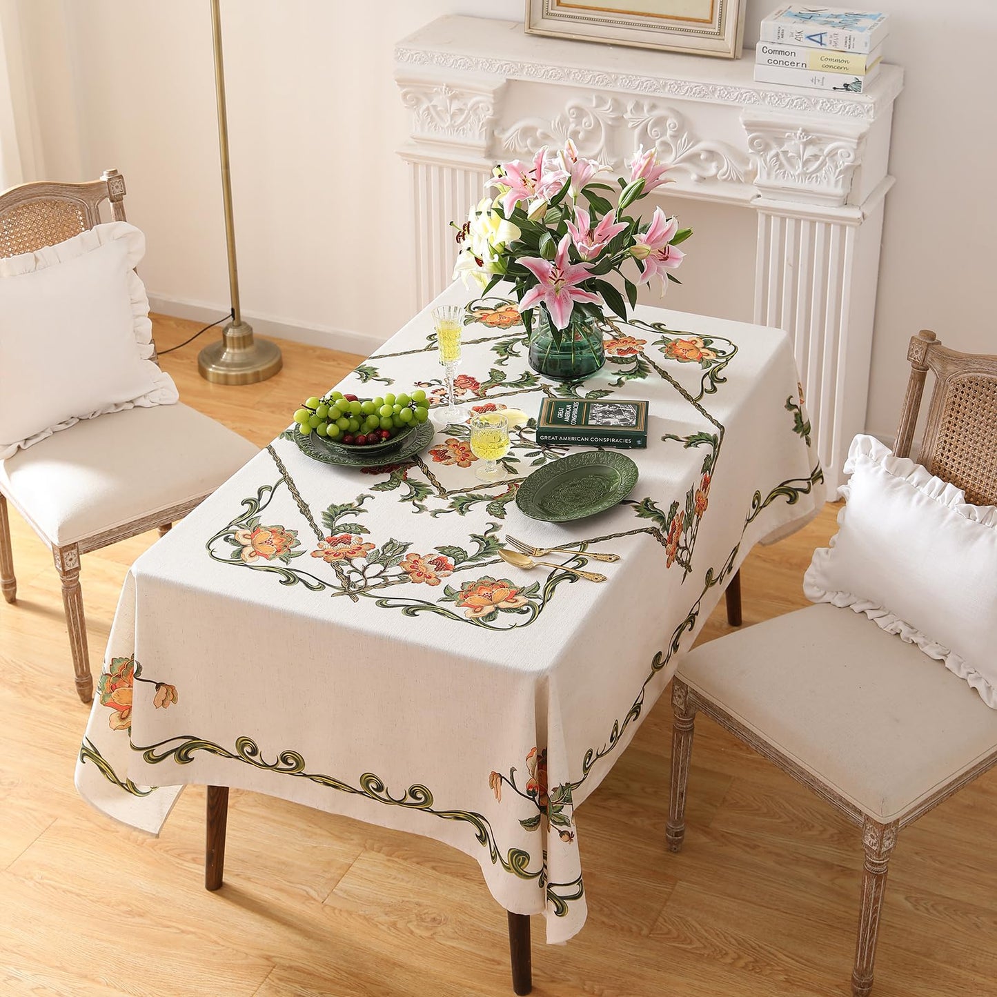 patdrea Vintage French Linen Tablecloth,Square,55"x55"-Santiago C