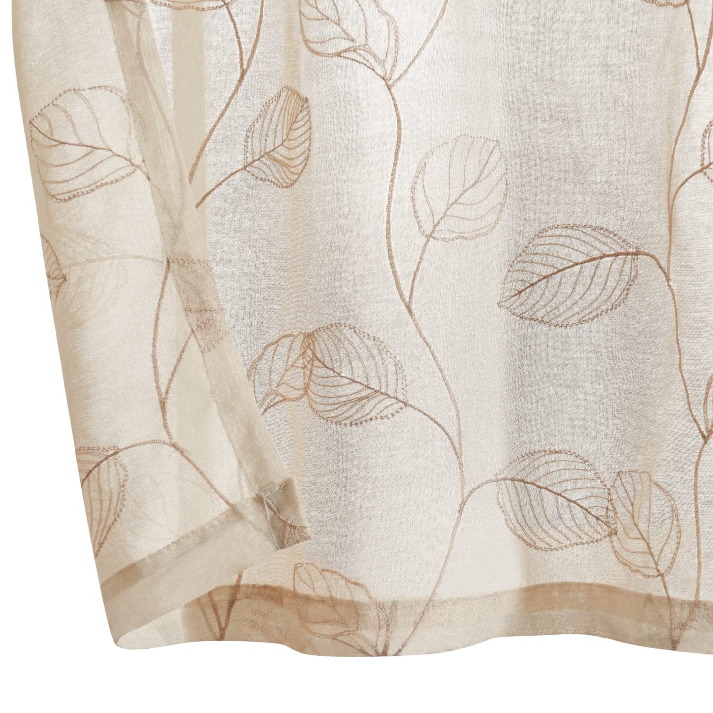 Topick Beige Sheer Leaf Curtain Kitchen Valance for Windows Leaf Embroidered Voile Small Curtain Valance Semi Sheer Farmhouse Curtain 16 Inch Rod Pocket 1 Panel Beige