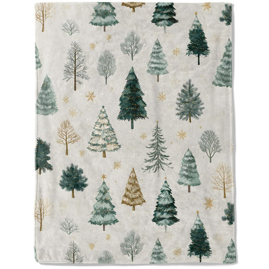 ainori Christmas Decorative Blanket, Elegant Tree and Snowflake Print Throw Decoration, Soft Flannel Winter Blankets for Couch Bed Sofa, Holiday Home Decor, Xmas Festival Gifts White 50x60 Inch