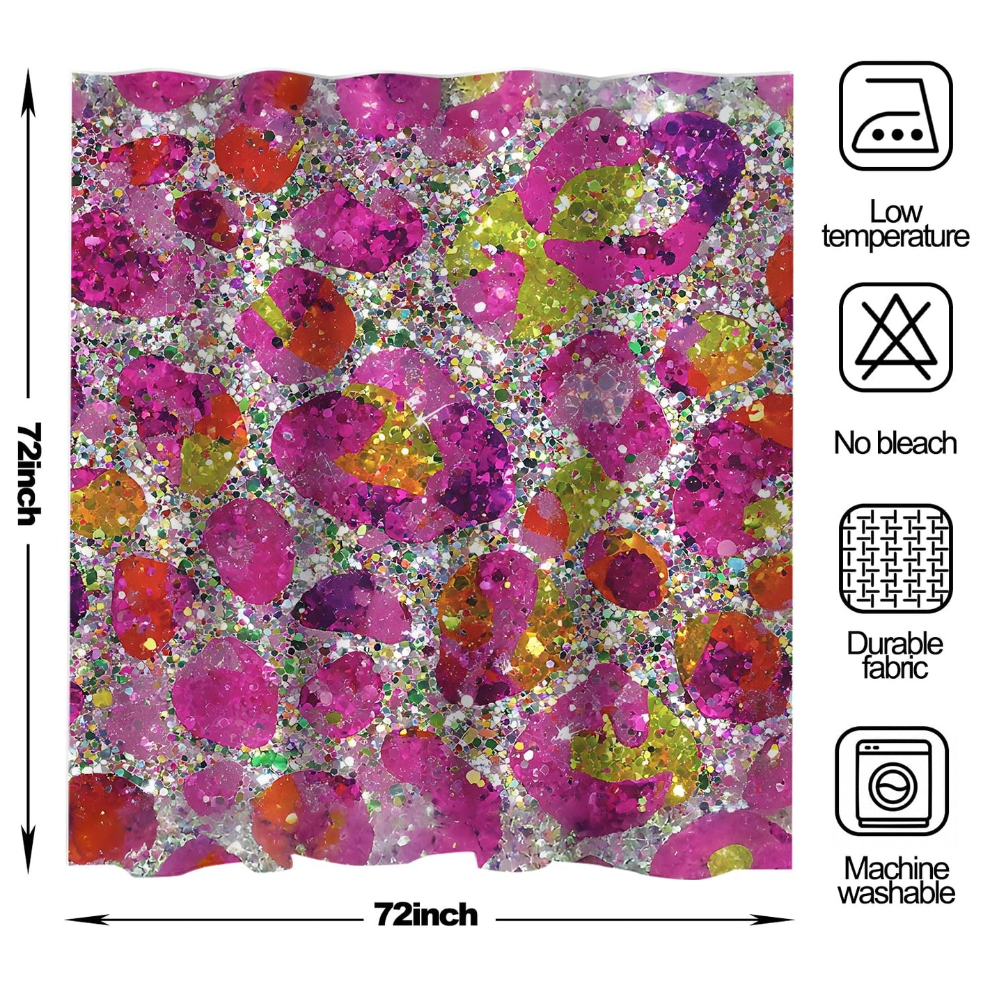 THISFIND Shower Curtain, Sparkly Glitter Floral with Silver Sequins Machine Washable Waterproof Fabric for Bathroom Decor Bathtub with 12 Hooks 72x72