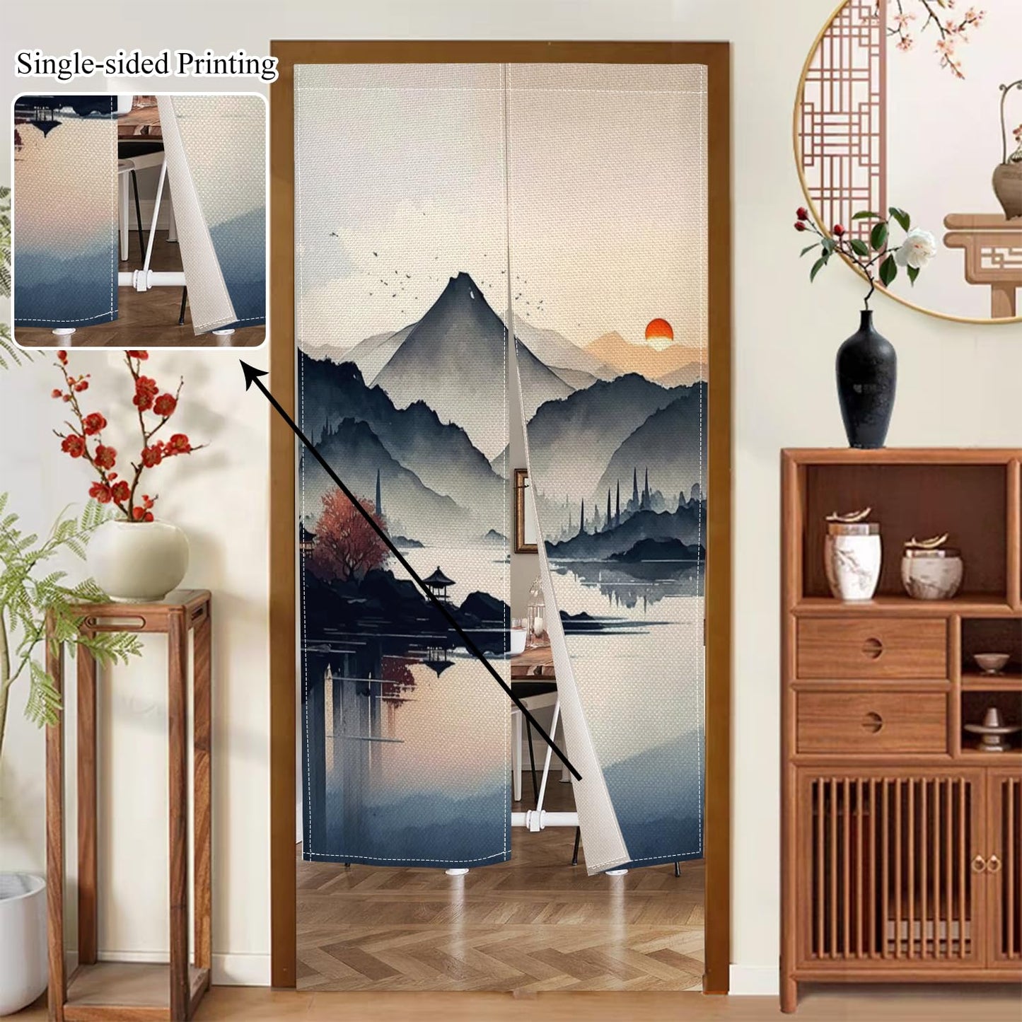 XMJJKUF Noren Japanese Doorway Curtain Window Treatment Door Curtain Tapestry for Privacy Partition Divider Panel Home Kitchen Room Decor 33.5" Width x 70.9" Long (Mountains, Landscape Painting)