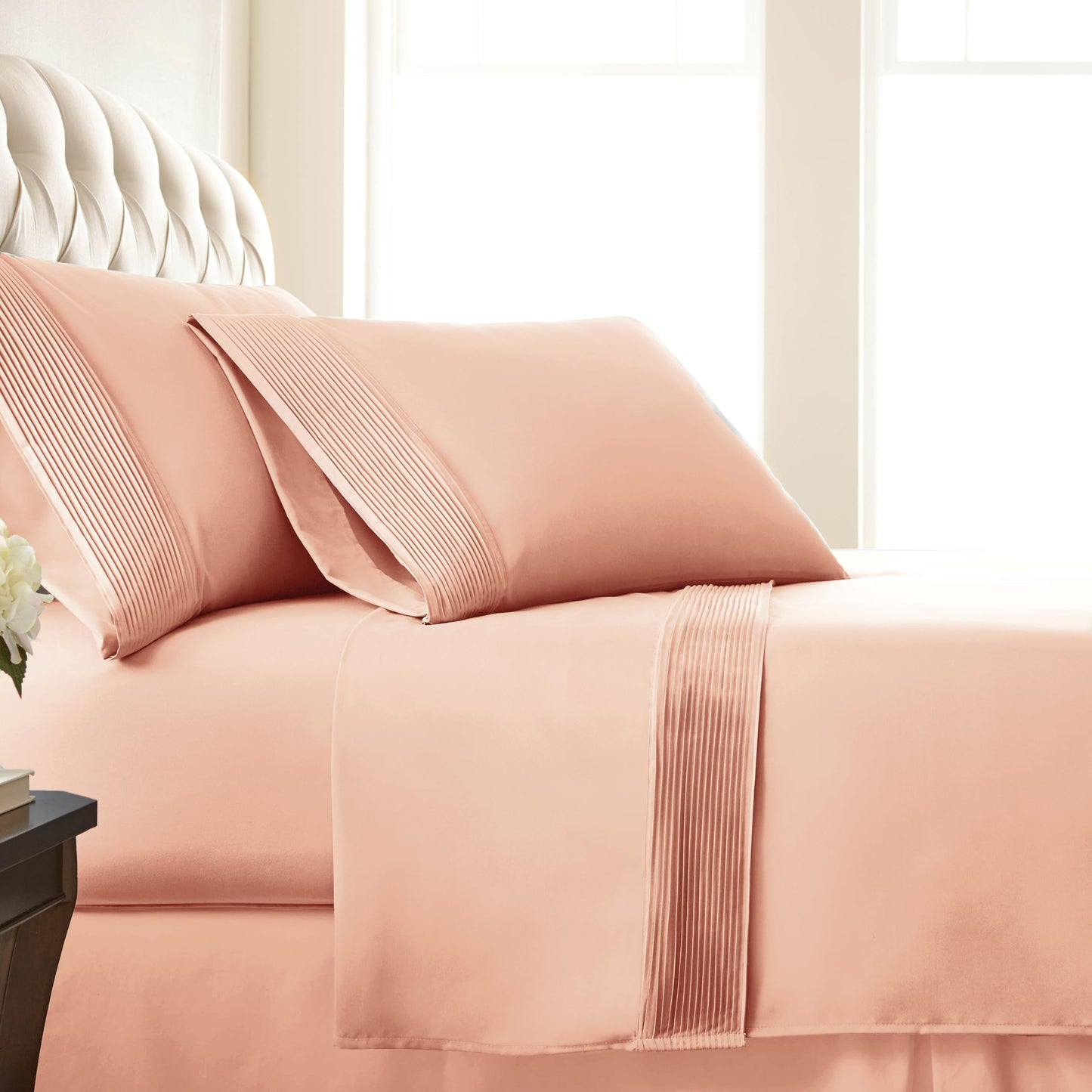 Southshore Fine Living, Inc. Luxury Hotel Quality Queen Sheet Set, 4 Piece Pleated Hem 21 Inch Deep Pocket Queen Sheets, Easy Care Microfiber, Fade & Wrinkle Resistant, 2 Pillow Cases – Blush Sheets