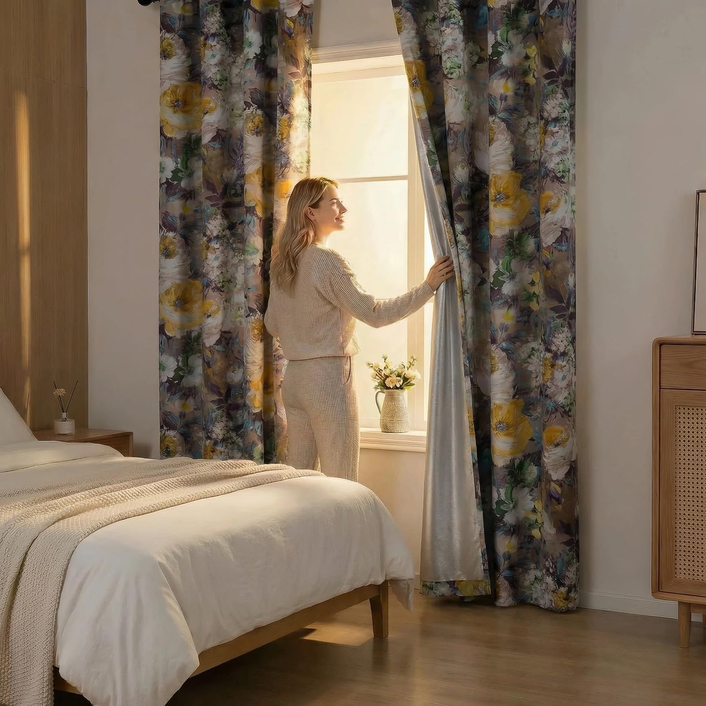 SENEETO Vintage Floral Curtains, Oil Painting Yellow Peony, W52 x L63 Inch