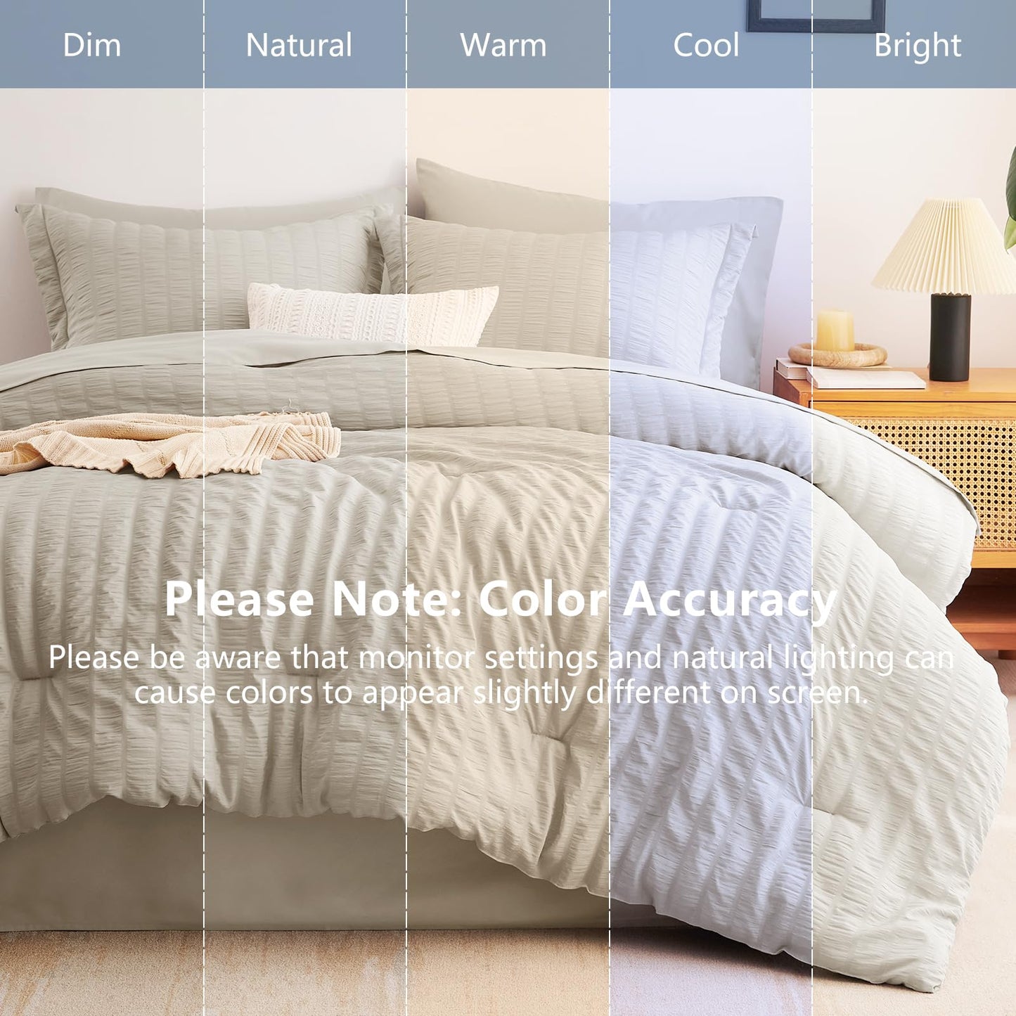 CozyLux Queen Comforter Set Beige, 7 Pieces Seersucker Textured Luxury Bed in a Bag Queen, All Seasons Soft Bedding Sets with Down Alternative Comforter, Sheets, Pillowcases & Shams, Home Gift