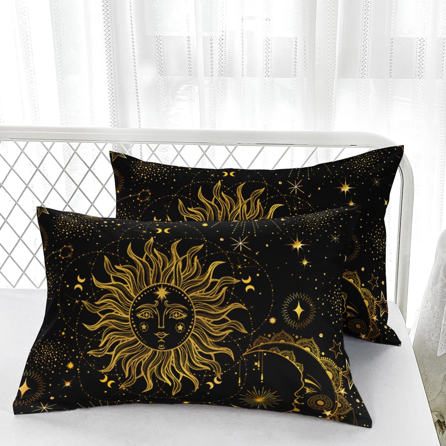 Nttopship Sun and Moon Bedding Comforter Set for Kids Teens and Adults Mysterious Galaxy Theme Printed Quilt Set for Bedroom 100% Soft Microfiber Print Quilt Set with 1 Comforter and 2 Pillow Case