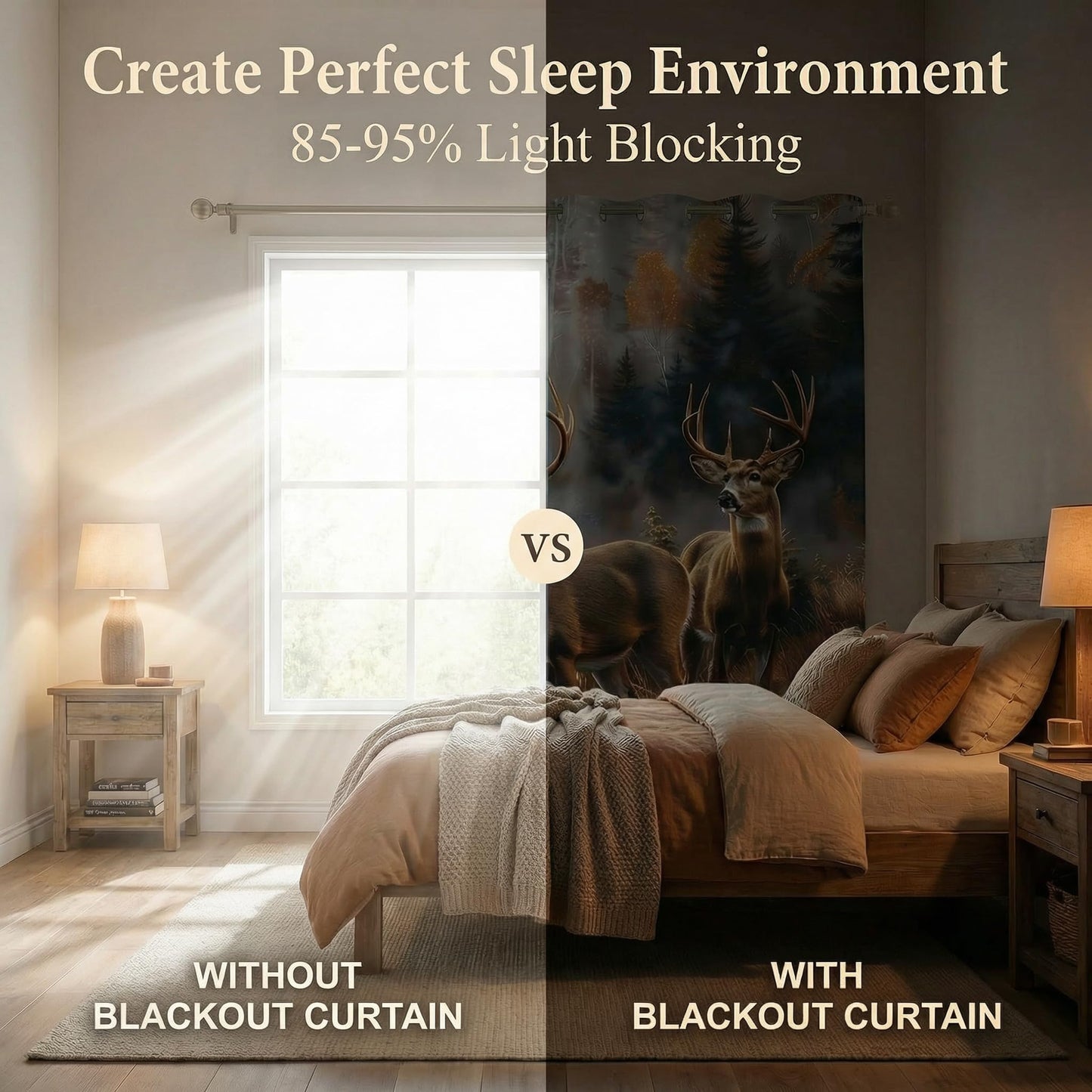 terxgrl Deer Blackout Curtains for Bedroom Living Room, Rustic Cabin Wildlife Whitetail Hunting Grommet Thermal Insulated Window Drapes, 42 x 45 Inch