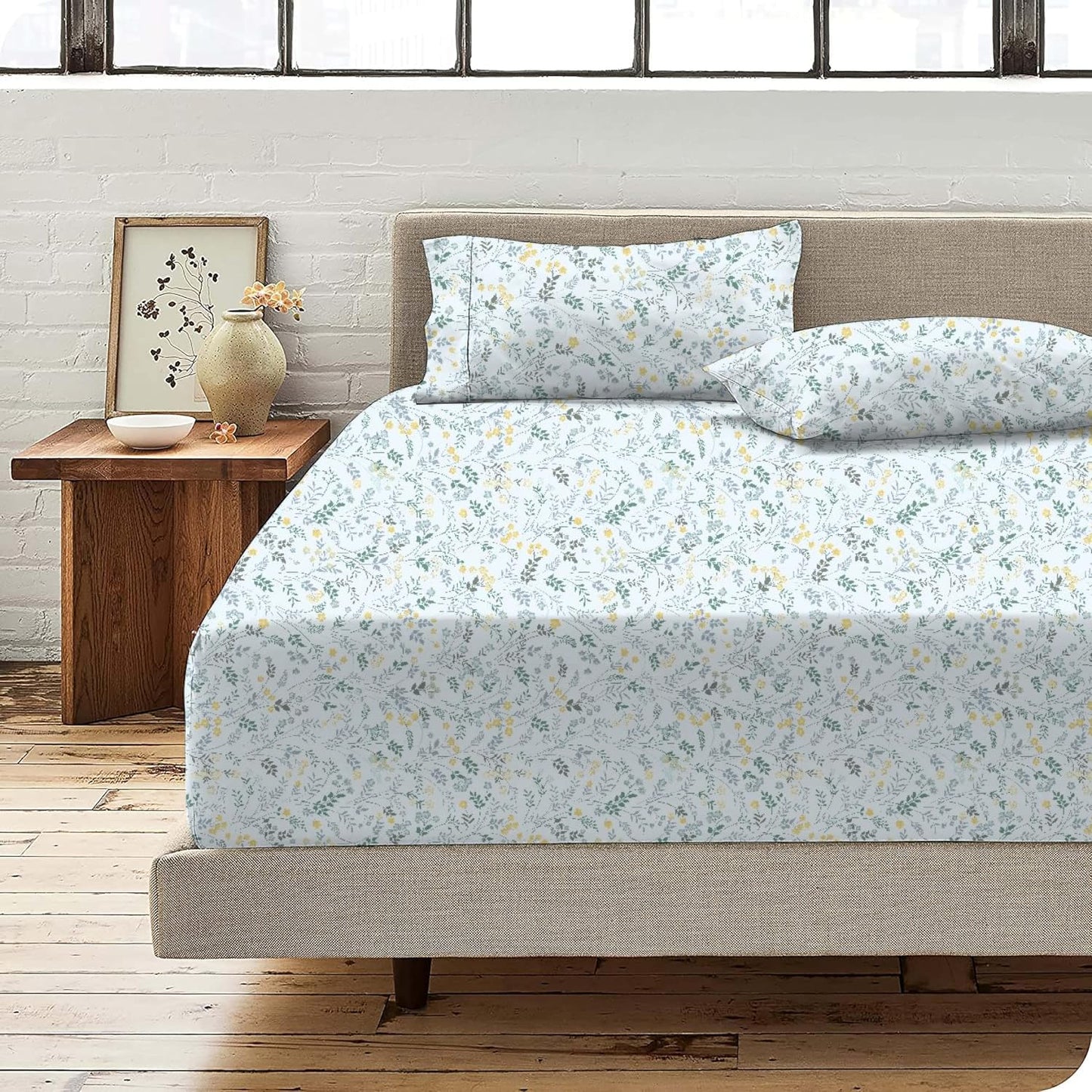 Shreem Linen Queen Sheet Set - 4 Piece Bedding - Brushed Microfiber Soft Sheets for Queen Size Bed with Flat,Fitted Sheet,2 Pillow Cases (Garden Bloom)