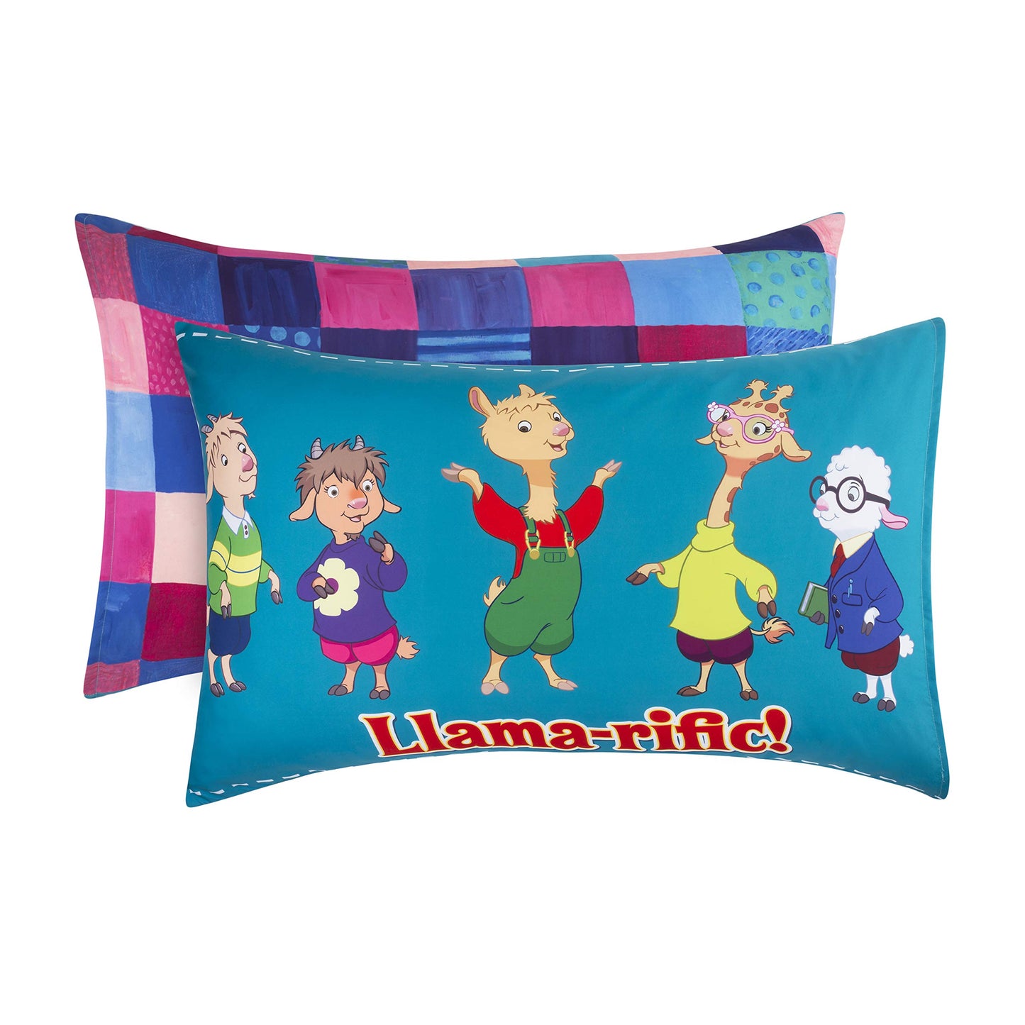 EVERYDAY KIDS Llama Llama 4 Pc Toddler Bedding Set with Comforter, Flat Sheet, Fitted Sheet and Pillowcase Bright Blue Toddler Bed Set Features Llama Llama and Friends