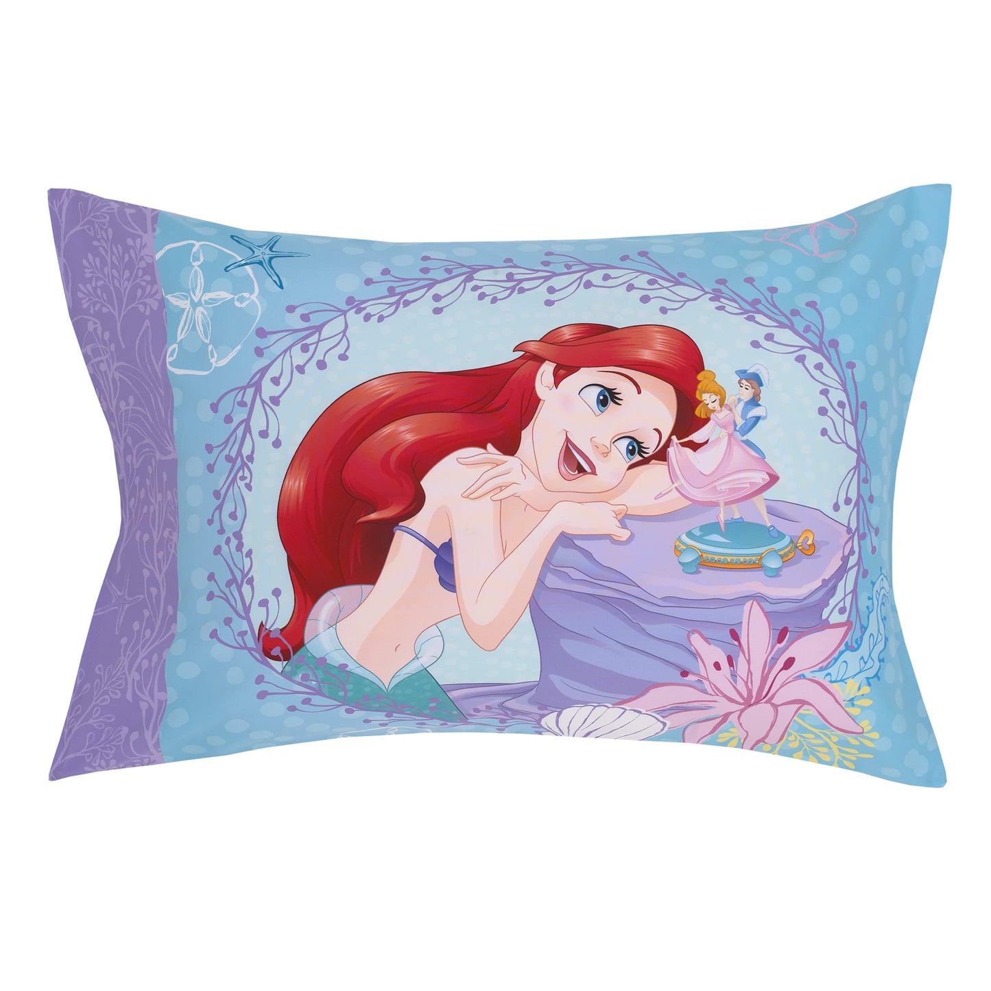Disney The Little Mermaid Be Fearless Aqua, Lavender, and Orange Ariel 4 Piece Toddler Bed Set - Comforter, Fitted Bottom Sheet, Flat Top Sheet, and Reversible Pillowcase