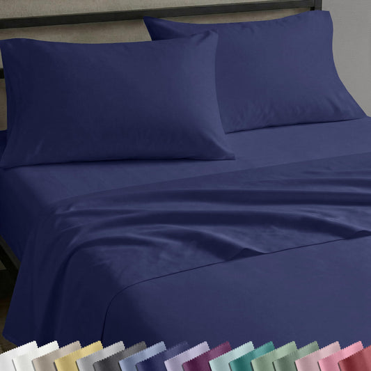 California Design Den Queen Sheet Set - Natural 100% Cotton Sheets Queen Size Bed Set with Deep Pockets, Soft Sateen Weave, Breathable and Durable Bedding (Navy Blue)
